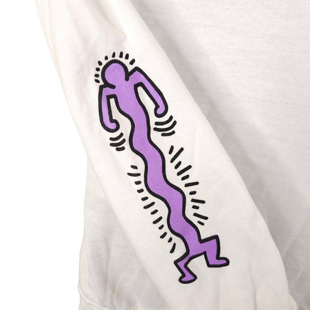 Keith Haring Sweatshirt Hoodie Mens Size Small White Dancing Man Figure Art